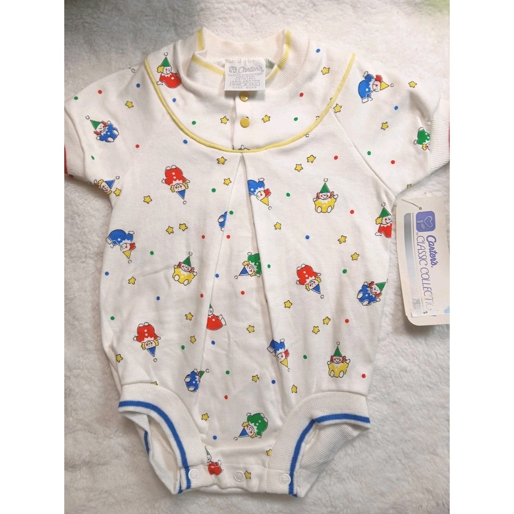 Nwt Vintage Carter's Baby Boy Romper Circus Clowns Polk a dots  90's One Piece
